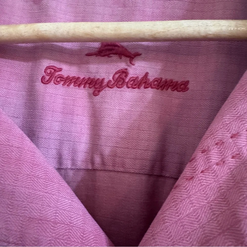 Tommy Bahama Silk Camp Shirt Solid Red Jacquard Checkered Textured Men's 3XL
